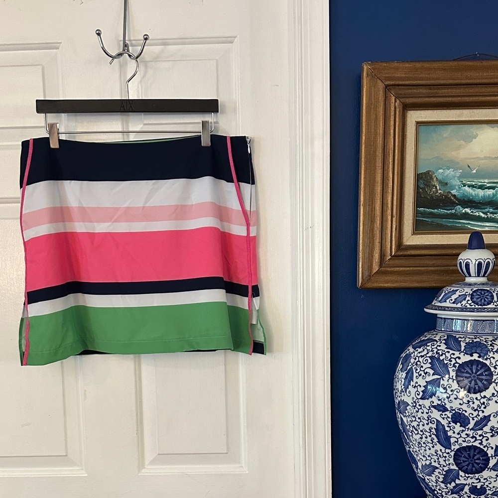 NWOT Women’s Golftini Pink Label Preppy Stripe Jet Setter Golf Skort Size 10